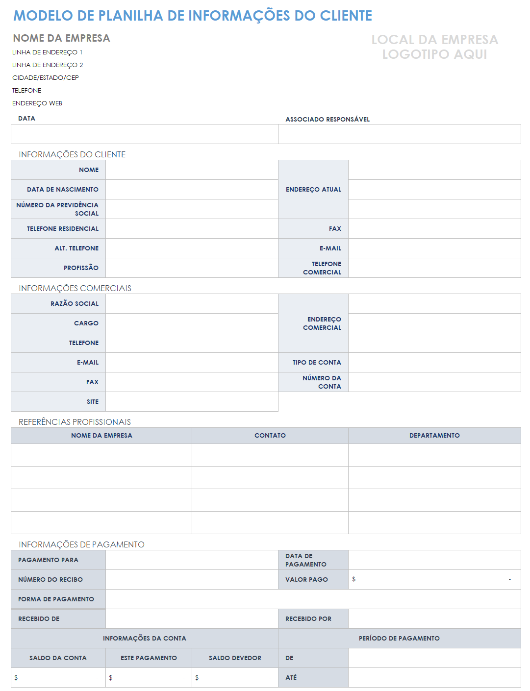  modelo de ficha de informações do cliente