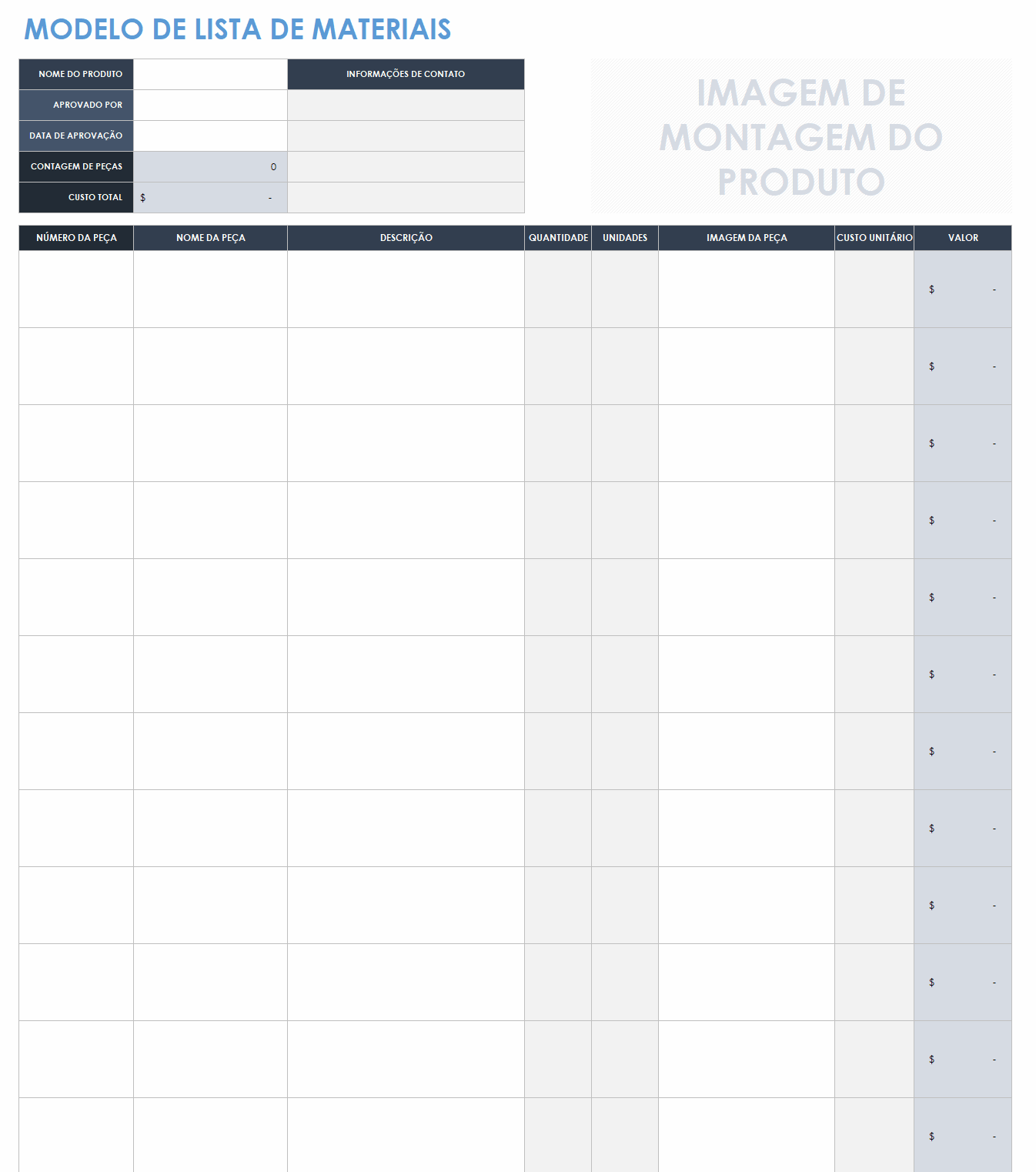  modelo de lista de materiais