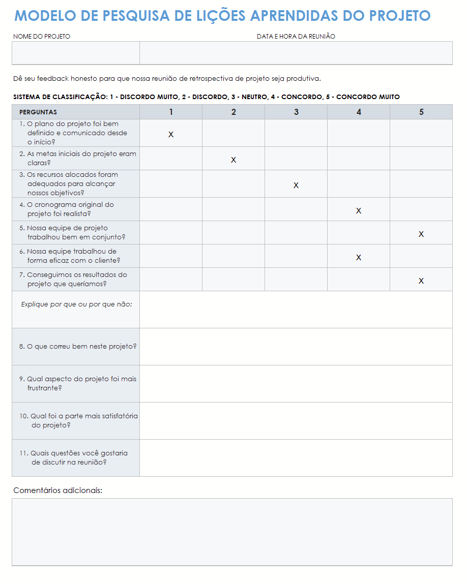  modelo de pesquisa de lições aprendidas de projeto