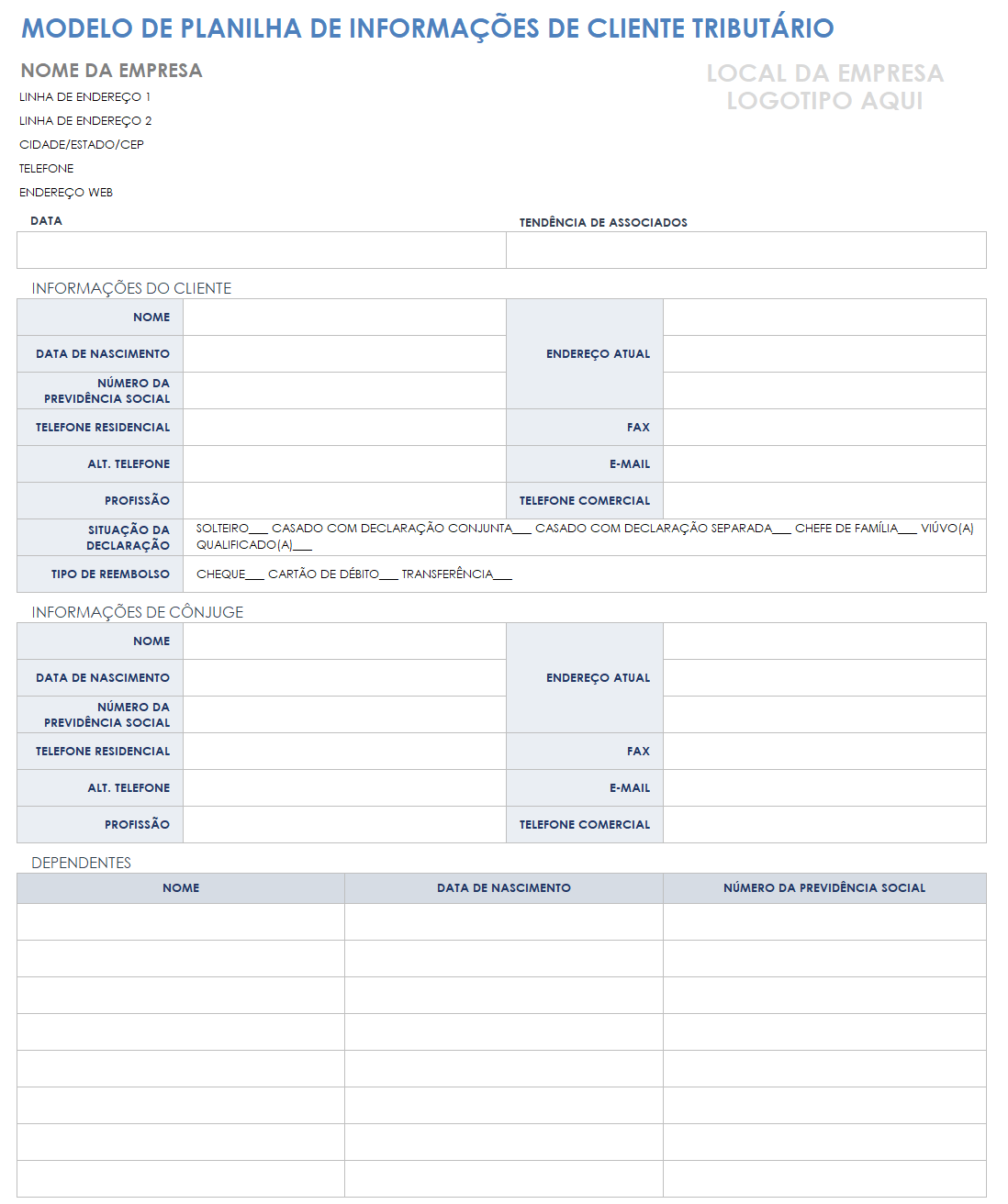 Ficha de informações do cliente fiscal