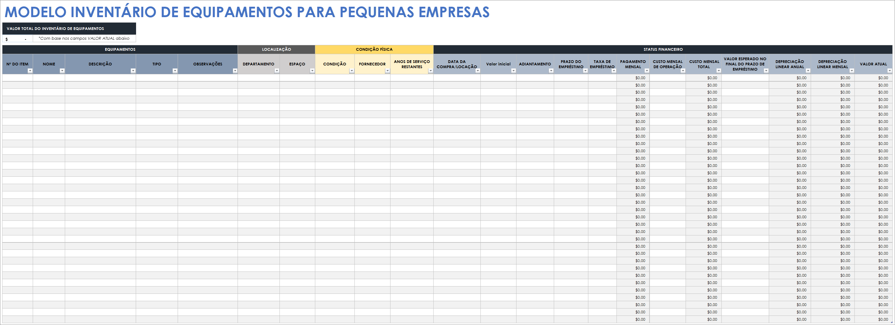  Modelo de inventário de equipamentos para pequenas empresas