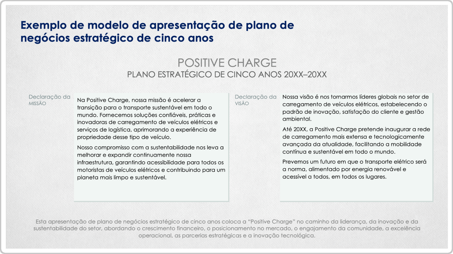  Exemplo de modelo de apresentação de plano estratégico de negócios de 5 anos