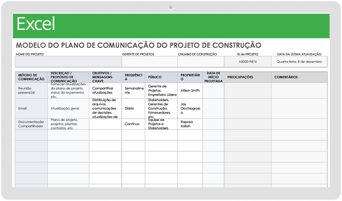  Modelo de Plano de Comunicação de Projeto de Construção