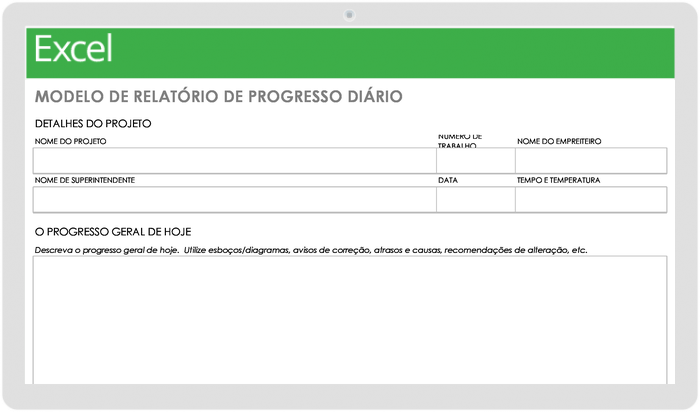  Modelo de relatório de progresso diário do projeto