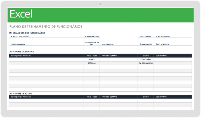 Modelo de plano de treinamento de Modelo de plano de treinamento de funcionários