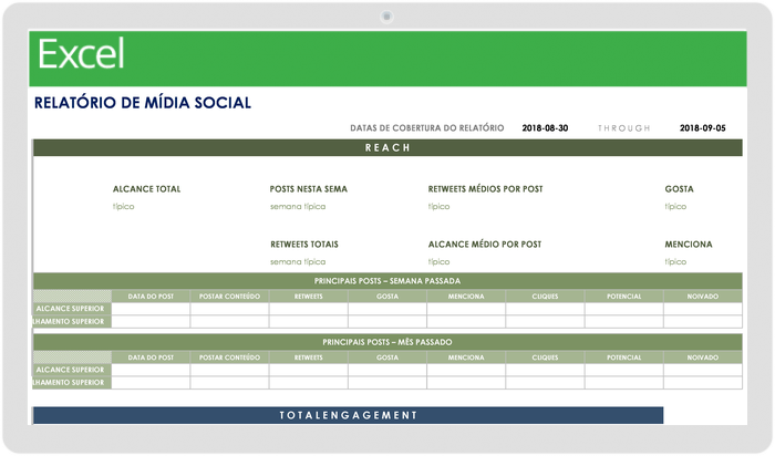 Modelo de relatório de mídia social H2