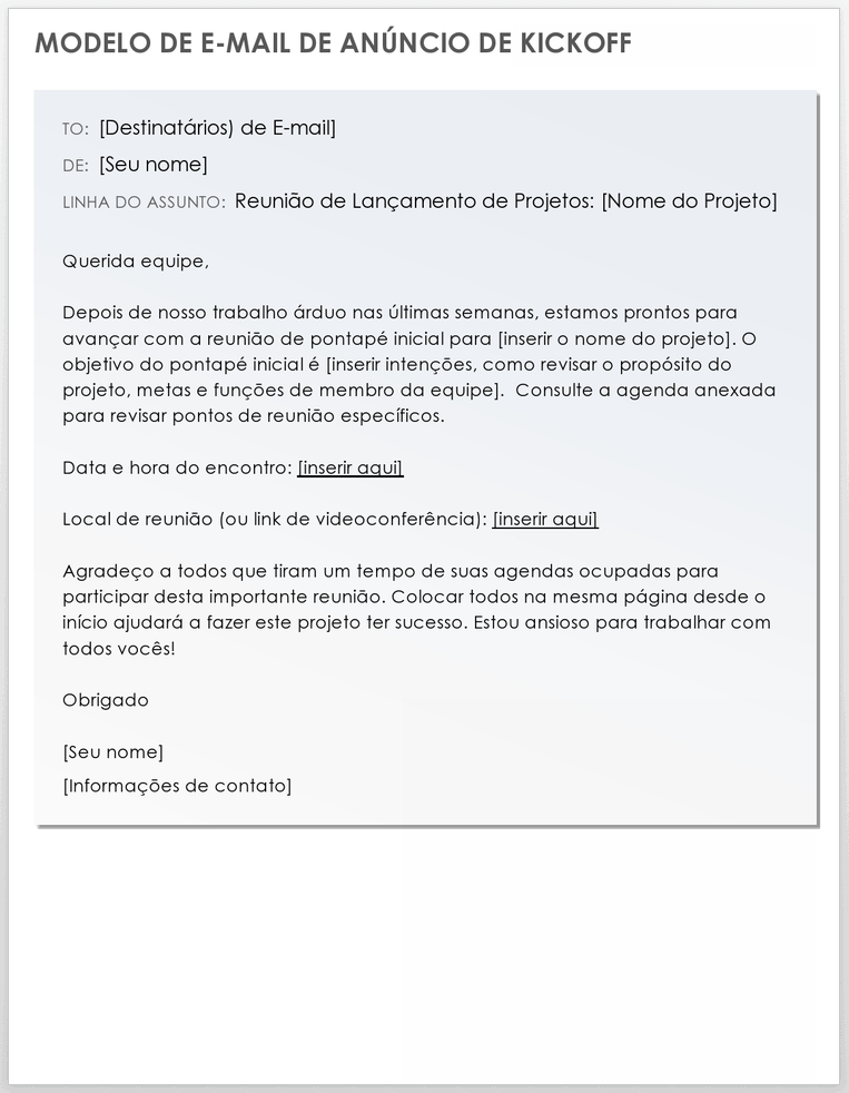 E-mail de anúncio inicial