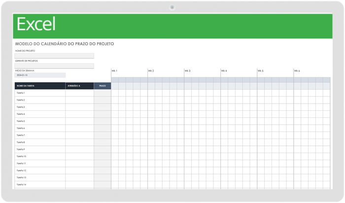  Modelo de Calendário de Prazo do Projeto