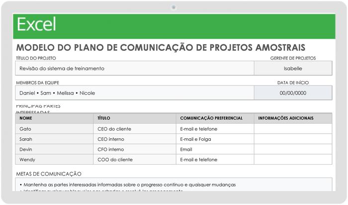 Exemplo de plano de comunicação do projeto