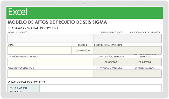  Modelo de Carta de Projeto Seis Sigma