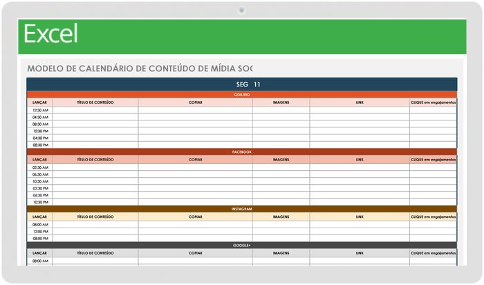 Calendário de conteúdo de mídia social