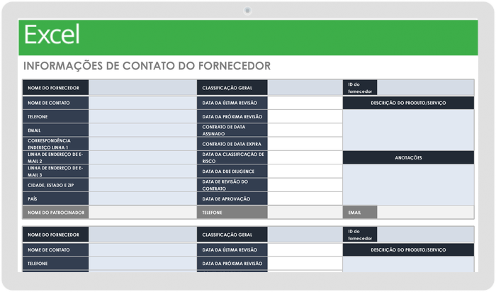 Modelo de informações de contato do fornecedor