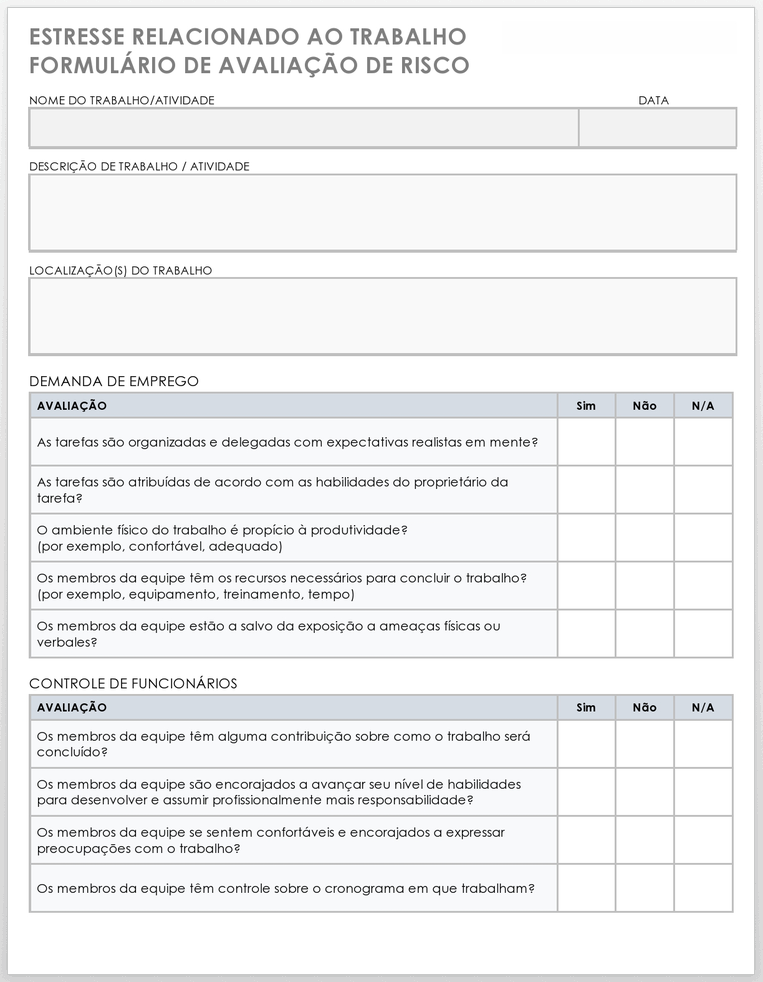 avaliação de risco de estresse relacionado ao trabalho